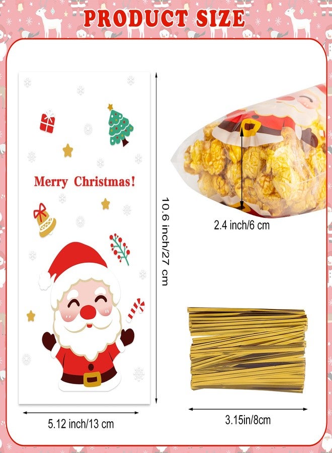 PADELO 100 Pcs Christmas Treat Bags - Merry Christmas Candy Bag, Plastic Xmas Cellophane Cello Goodie Goody Cookie Gift Snack Bags with Twist Ties for Goodies Present Wrap Xmas Party Favors Supplies - Image 3